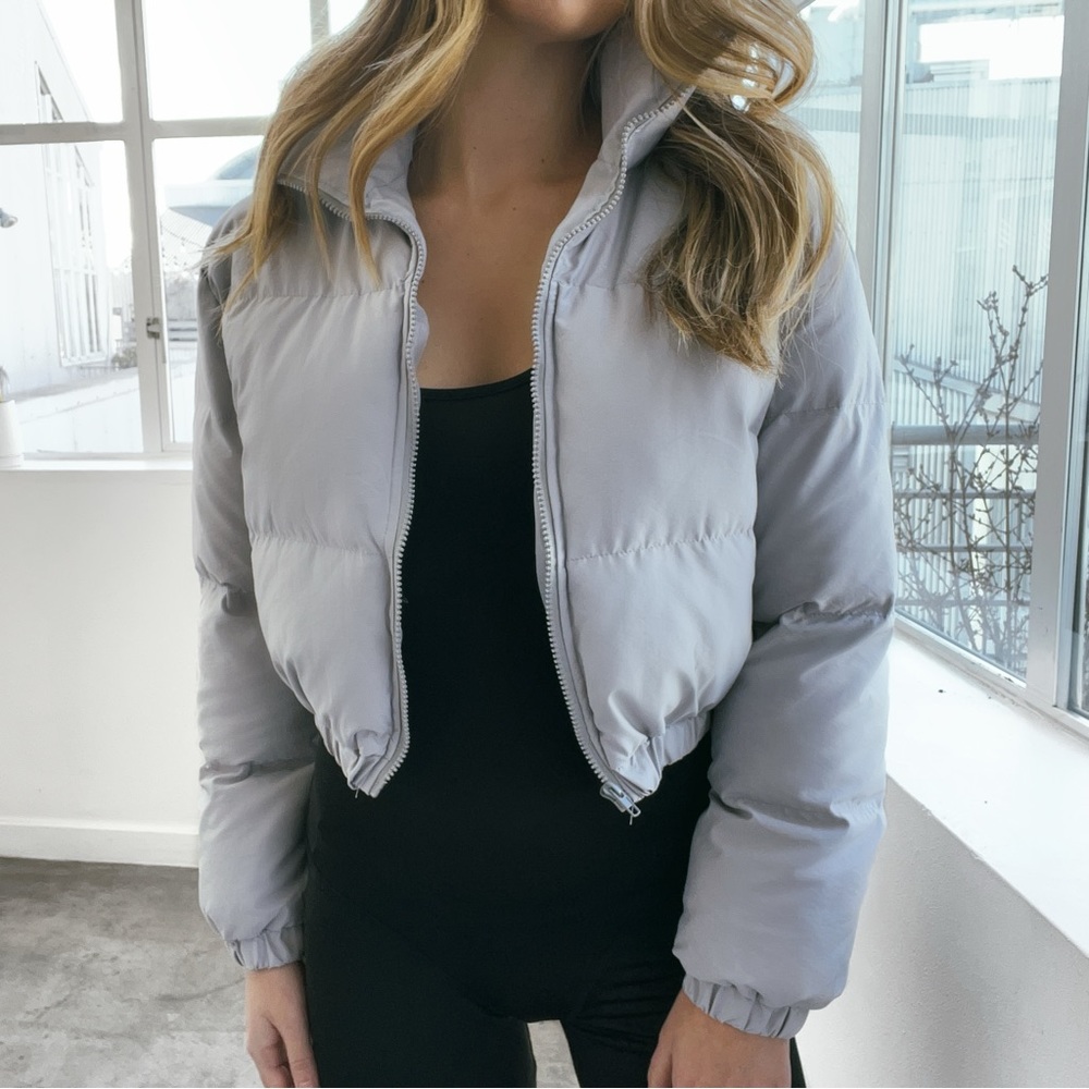 Light Grey Nylon Puffer Jacket Gem